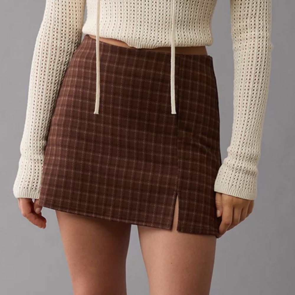 American Eagle Brown Knit Plaid Skort